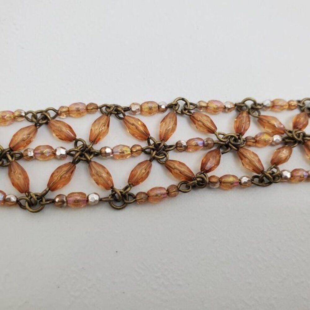 Beaded Bracelet Orange Brown Geometric Chain Geome‎ - Picture 3 of 5